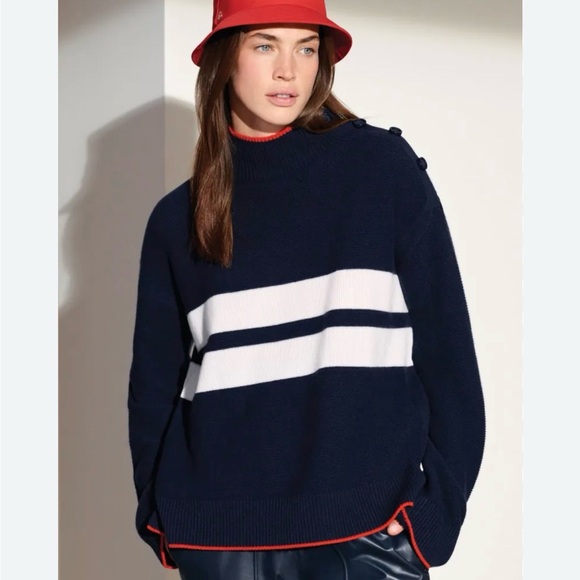 Loro Piana Black and Cream Striped Turtleneck Sweater